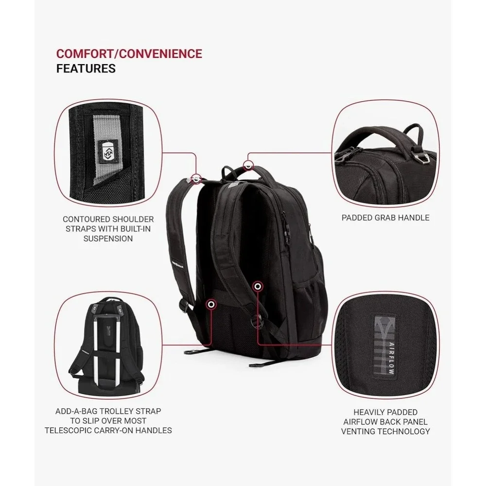 SwissGear 5698 Laptop Backpack Black Luggage Travel Tech Pockets Tactical 18x12